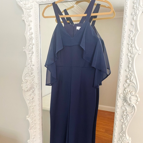 Jay Godfrey Navy Blue Oliver Chiffon Detail Dress Evening Jumpsuit - Picture 4 of 9
